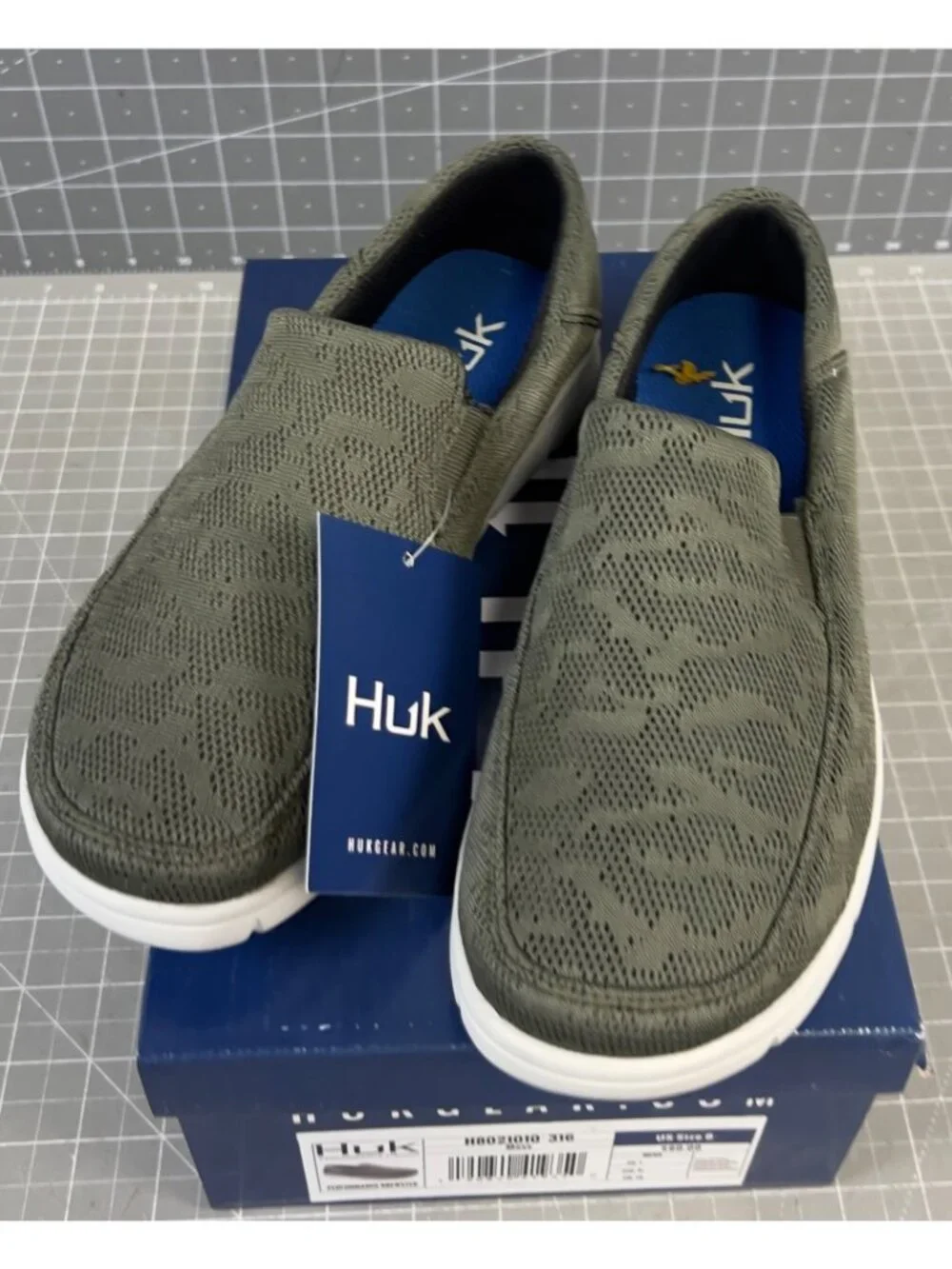 HUK Men's Brewster Slip-On Wet Traction Fishing & Deck Shoes Moss Sz. 8 New~~